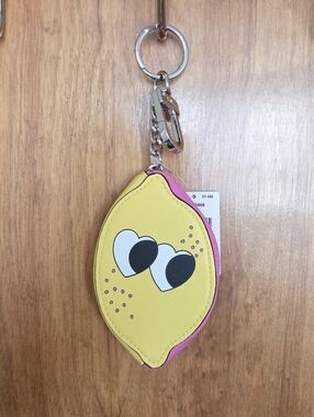 Victoria's Secret PINK Yellow Lemon Keychain Coin Pouch with Heart Eyes